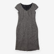 Shift Dress Charcoal Tweed V Neck Cap Sleeve