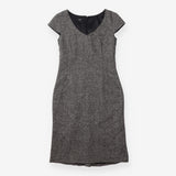 Shift Dress Charcoal Tweed V Neck Cap Sleeve