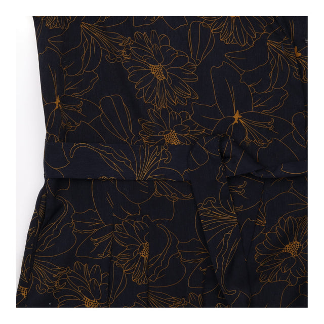 Black Gold Ochre Floral Line Art V Neck Crossover 