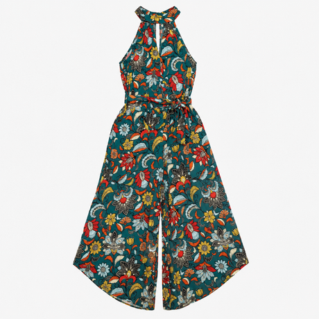 Teal Floral Halter Keyhole Neck Maxi Dress