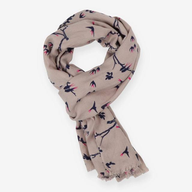 Scarf Grey with navy birds