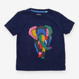 T-Shirt Short Sleeve Elephant Applique Navy Blue