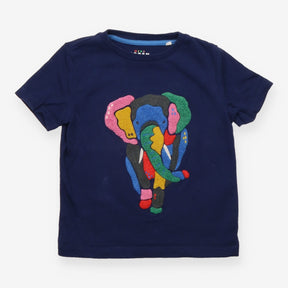 T-Shirt Short Sleeve Elephant Applique Navy Blue