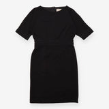 Black Embellished Waist Short Sleeve Sheath Dress