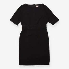 Black Embellished Waist Short Sleeve Sheath Dress