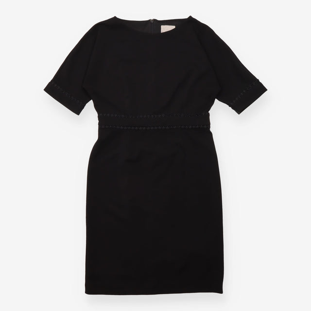 Black Embellished Waist Short Sleeve Sheath Dress