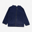 Navy zipped hoodie with stiped trim to hood