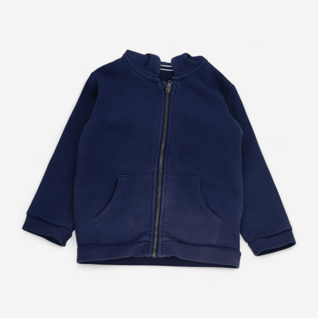 Navy zipped hoodie with stiped trim to hood
