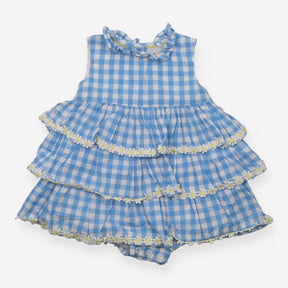 Bodysuit Sleeveless Tiered Dress Blue Gingham with