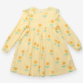Yellow ribbed jersey dress with orange flowers