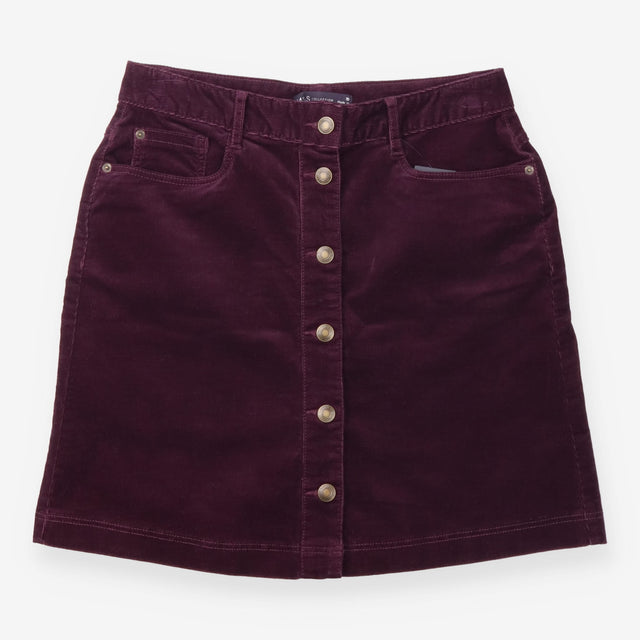 Dark Grape Corduroy Button-Through Mini Skirt