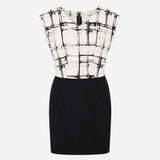 Dress Black White Abstract Print Cap Sleeve Round 
