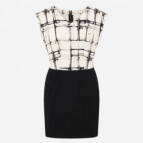 Dress Black White Abstract Print Cap Sleeve Round 