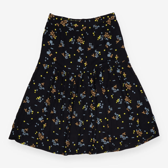 Midi Skirt Black Abstract Floral Print Tiered