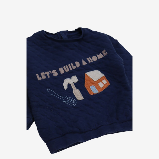 Sweater Navy Quilted "Lets Build A Home"