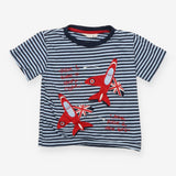 T-Shirt Short Sleeve Striped Aeroplane Print Navy 