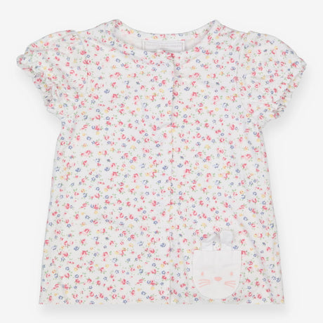 Romper jersey white small flowers bunny pocket