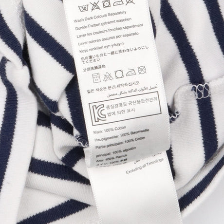 Tee LS white blue stripe button shoulders