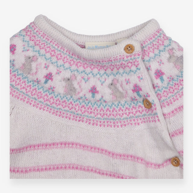 Cardigan grey pink stripes mice