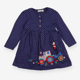Dress Blue White Spots Applique Christmas Tractor 