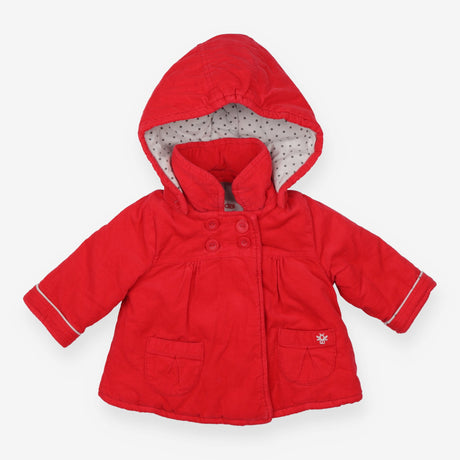 Coat red cord padded lined grey fur