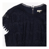 Dark Navy All Over Lace Scalloped Short Sleeve Lin