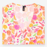 Dress White Citrus Cherry Print V Neck Midi