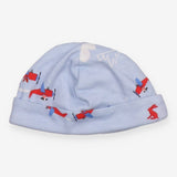 Baby blue baby hat with planes