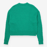 Cable Crew Sweater Green with Ribbed Collar