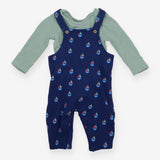 Dungaree Navy with Boats and Green Bodysuit