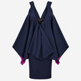Navy V Neck Cape Overlay Occasion Dress