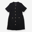 Mini Dress Black Bouclé Gold Button Short Sleeve