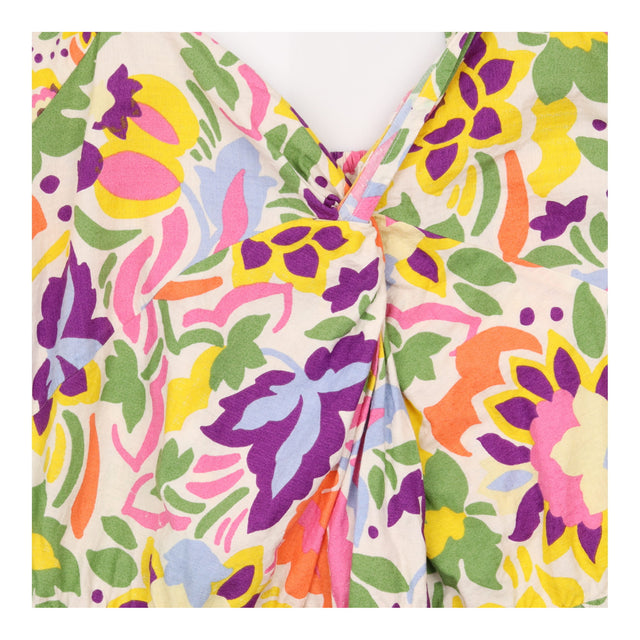 Cotton Floral Tiered Midi Dress Puff Sleeve V-Neck