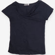 Navy Blue Short Sleeve Scoop kneck Fine Knit Metal