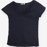 Navy Blue Short Sleeve Scoop kneck Fine Knit Metal