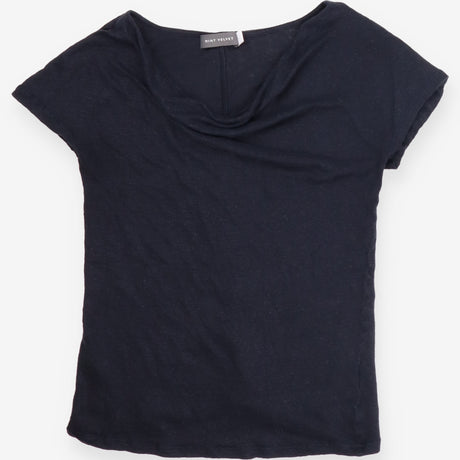 Navy Blue Short Sleeve Scoop kneck Fine Knit Metal