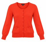 Cardigan Silk Cotton Blend Red Frill Trim V-Neck L