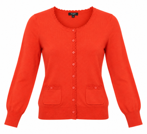 Cardigan Silk Cotton Blend Red Frill Trim V-Neck L