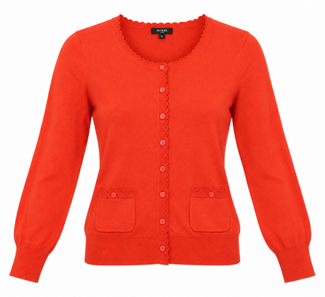 Cardigan Silk Cotton Blend Red Frill Trim V-Neck L