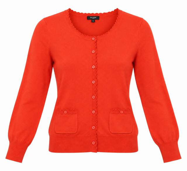 Cardigan Silk Cotton Blend Red Frill Trim V-Neck L