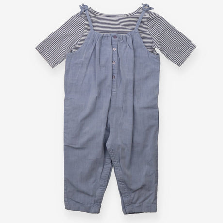 Outfit Romper Blue with Blue Striped T-Shirt