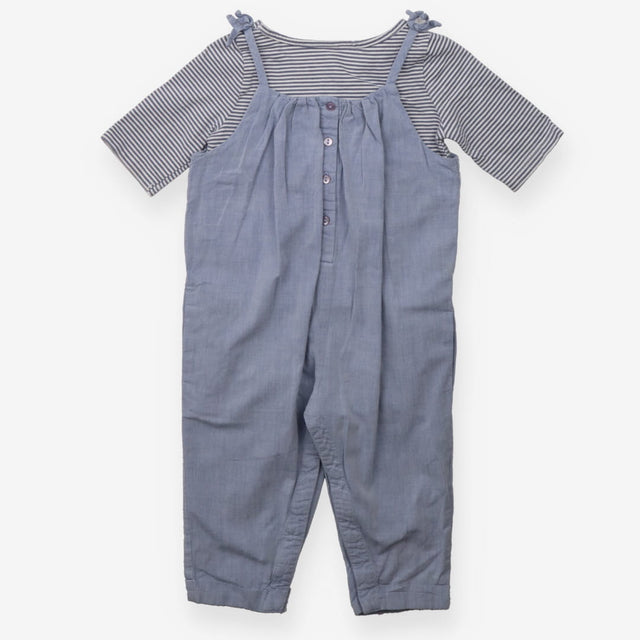 Outfit Romper Blue with Blue Striped T-Shirt