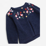 Knit cardigan navy festive robins 