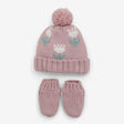 Pink Knit Bobble Hat & Mittens