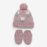Pink Knit Bobble Hat & Mittens