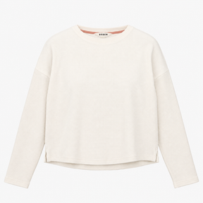 Waffle Knit Long Sleeve Thermal Crew Neck Top Whit