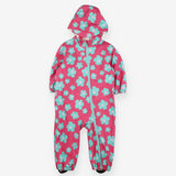 Puddlesuit Towelling Lined Pink with Green Flowers