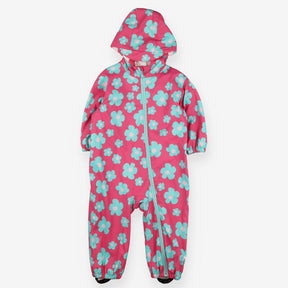 Puddlesuit Towelling Lined Pink with Green Flowers