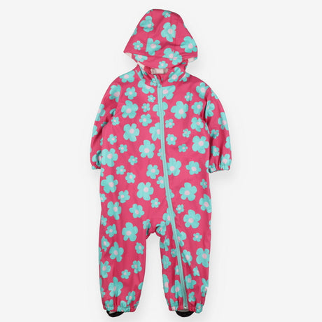 Puddlesuit Towelling Lined Pink with Green Flowers