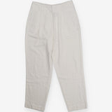 White Linen Blend Wide Leg Pleated Trousers